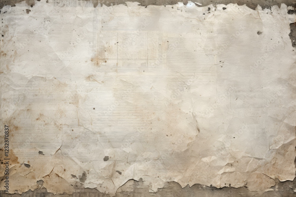 Poster grunge background texture of weathered stained and folded paper with ripped and torn edges on a conc