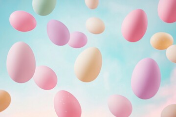 Pastel Eggs Drifting in a Serene Watercolor Sky for Easter