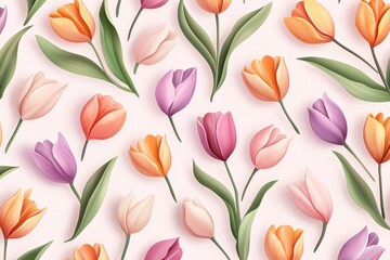 Obraz premium Hand-Painted Watercolor Tulip Pattern in Soft Pastel Colors