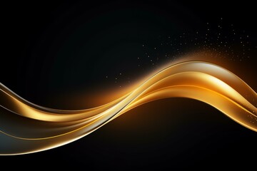 Abstract golden wave flowing on dark background with glitter particles, creating a luxurious and elegant design