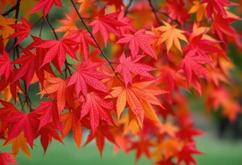 A backdrop of vibrant maple autumn leaves, showcasing rich reds, oranges, and yellows, set against a soft blurred background