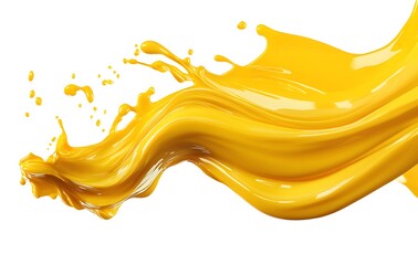 Vibrant yellow paint fluid flowing on a white background, creates a visual effect, generative AI