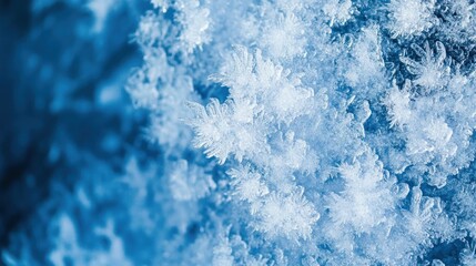 Close-up of frost crystals on a window, winter background, nature texture