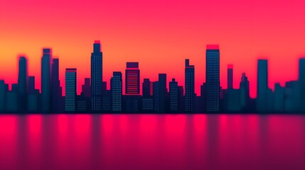 Fototapeta premium A Breathtaking Cityscape at Sunset with Illuminated Skyscrapers and a Fiery Gradient Sky. Visualization Practice Concept