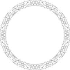 Vector linear contour round Turkish ornament. Ottoman circle, ring, frame. Muslim pattern for stained glass.