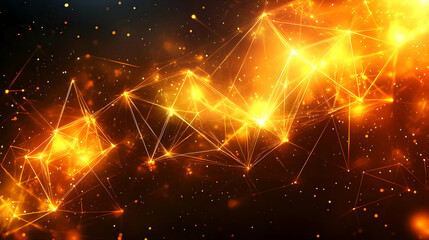 Abstract Golden Network Glows Brightly with Particles on a Dark Background