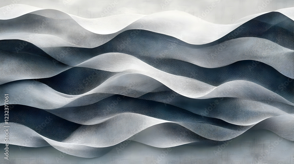 Poster abstract 3d wavy background flows smoothly with elegant curves and lines in shades of gray.
