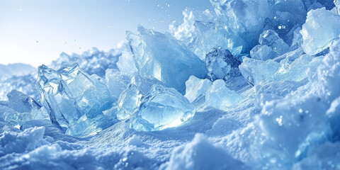 Obraz premium Snow avalanche with a serene mood showcasing glistening ice shards against a pale blue background.