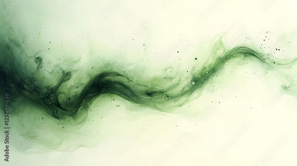 Aufkleber abstract green smoke wave flows gently across a light background with subtle particles.