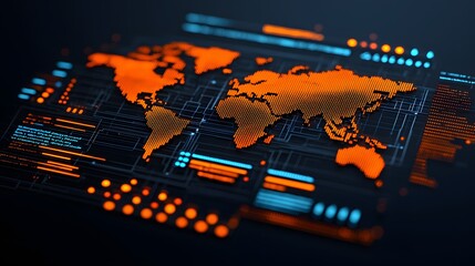 Stunning Visualization of the World with Glowing Elements, Merging Technology and Geography. Visualization Practice Concept