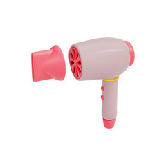 A rendering of a hair dryer with a separate nozzle in pink. Vector illustration on isolated white background