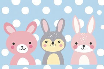 Cute Cartoon Rabbits with Polka Dots Background for Kids' Decor