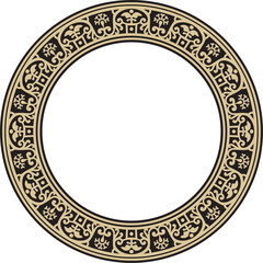 Vector round gold with black border, frame, Pompeii ring. Circle Neopolitan ornament. Art of Ancient Rome