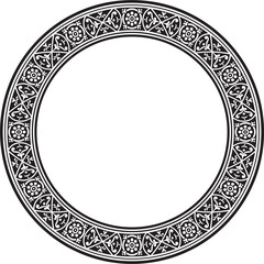 Vector round black monochrome border, frame, Pompeii ring. Circle Neopolitan ornament. Art of Ancient Rome