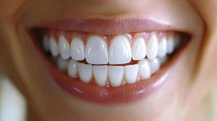 Fototapeta premium Close-up Photo Shows Perfectly Aligned, White Teeth in a Healthy Smile, Emphasizing Dental Hygiene.
