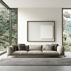 blank white fram and plant in the living room.