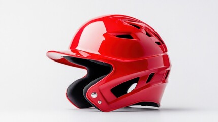 Fototapeta premium Bright Red Baseball Helmet with Faceguard for Youth Team Sports
