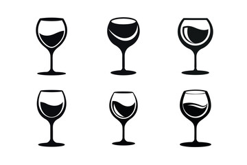 Simple Black and White Wine Glass Icons