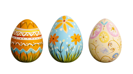 Collection of beautifully hand-painted Easter eggs with floral designs on transparent PNG background, perfect for holiday design, composition, and festive decor projects