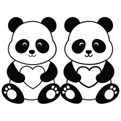 Panda with a heart illustration, cute panda character with a heart symbol, adorable bear, vector art of a panda with love, sweet baby panda holding a heart