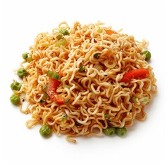 Steaming instant noodles seasoned with vegetables, sesame seeds, and spices, creating a flavorful and convenient meal
