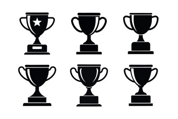 Six Black Silhouette Trophy Icons for Graphic Design