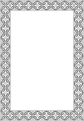 Vector square black contour ancient Russian ornament. Slavic rectangle, border, frame. Painting of the royal chambers