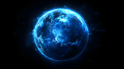 Obraz premium Luminous Blue Planet Illuminates Dark Cosmos with Ethereal Glow