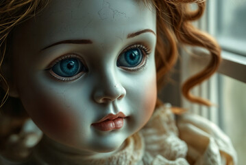 close up face of doll