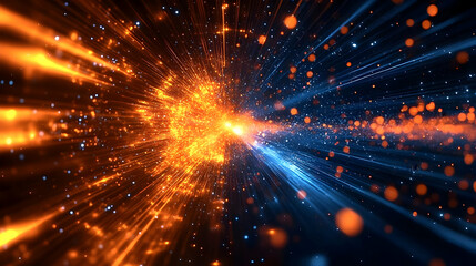 Naklejka premium Abstract Background with Orange and Blue Lights Beams Dynamically Radiating Outward