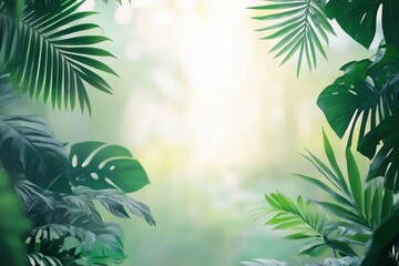 Lush Tropical Leaves Framing a Soft Green Ambient Background