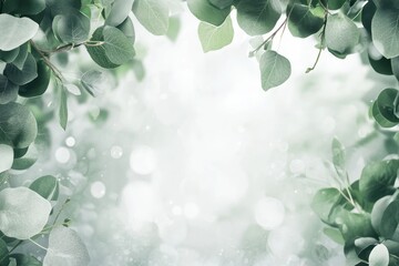 Gentle Green Eucalyptus Leaves Frame with Soft Blurred Background