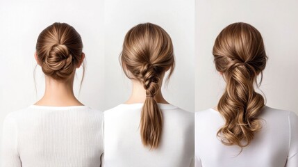 Fototapeta premium Elegant Hairstyles for Various Occasions: Bun, Ponytail, Waves