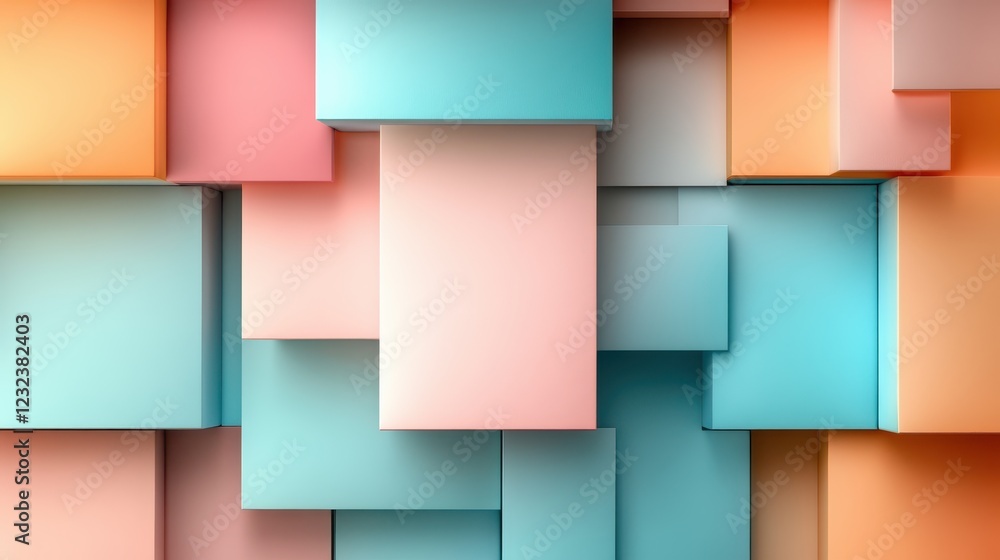 Poster this image showcases a harmonious array of pastel-colored geometric blocks, blending aesthetics and 