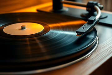 close up turntable with vinyl record
