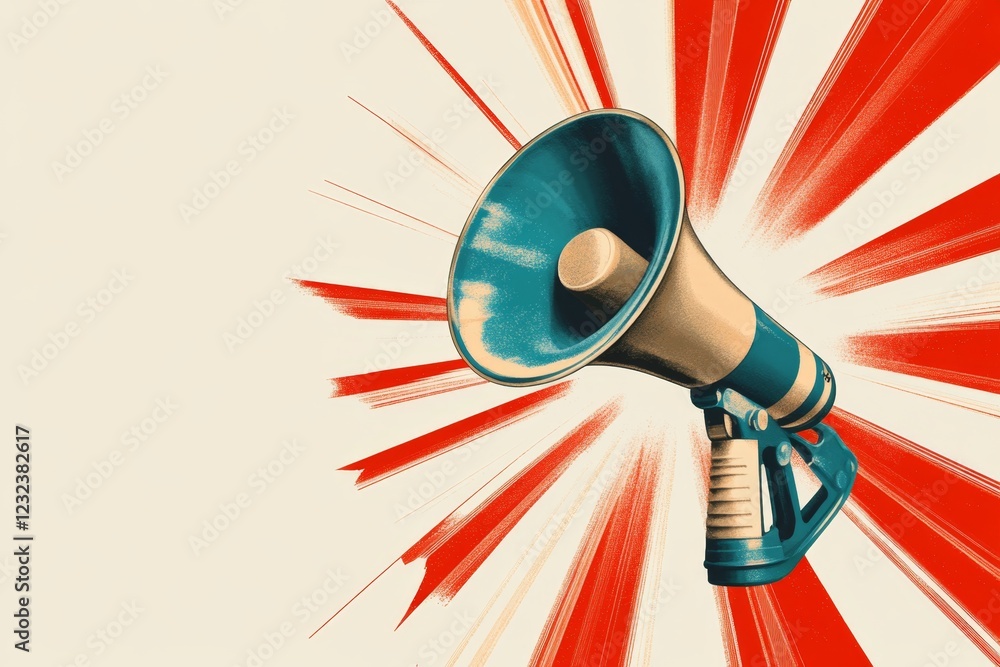 Poster a clean design of a megaphone with lines radiating outward, representing the spread of persuasive me