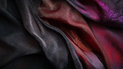 Fototapeta premium Elegant Dark Red Black Gradient Fabric Texture Shiny Sheer Drape Luxury Textile Background Design 
