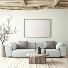 blank white fram and plant in the living room.