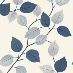 Elegant blue leaf pattern on beige background.