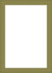 Vector gold with green classic Greek square ornament. Rectangle of Ancient Greece and Roman Empire. Byzantine painting of walls, floors and ceilings. Decoration of European palaces