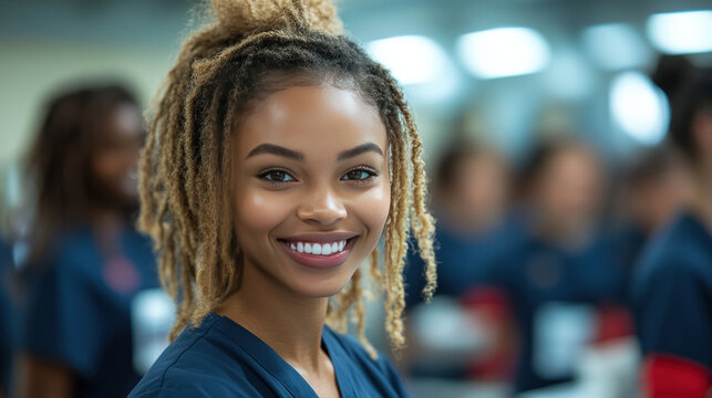 Nurses organizing a community blood drive, smiling as donors check in and participate