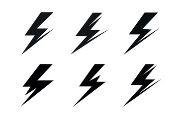 Six Bold Lightning Bolt Icons Against a White Background