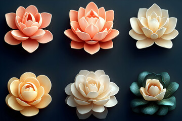 Pixelated Pastel Lotus Flowers on Dark Background