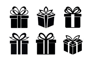 Six Simple Black Gift Box Icons