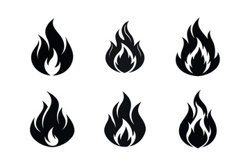 Six Abstract Fire Icons on White Background