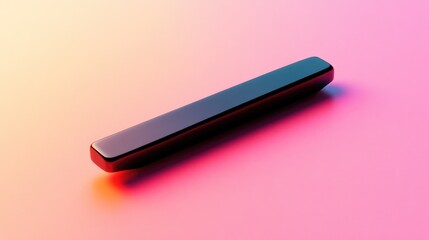 Artistic composition of a black tie clip against a gradient pink background, stylish and sleek