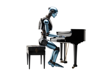 A humanoid robot plays the piano