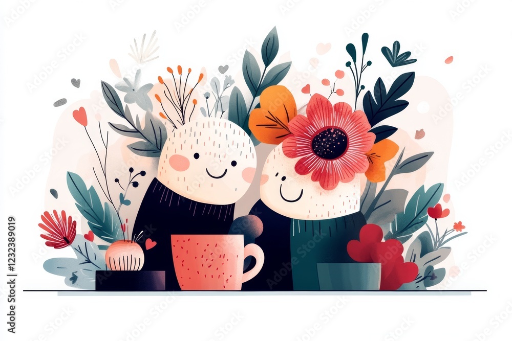 Poster a flat design of two characters shaking hands in agreement after a convincing discussion, with soft 