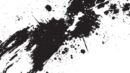 Black ink brush strokes, abstract art, white background, Modern black and white texture with a distressed overlay and grunge background. 