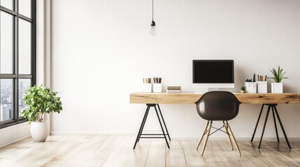 A comfortable ergonomic computer chair placed in a minimalist workspace with neutral tones